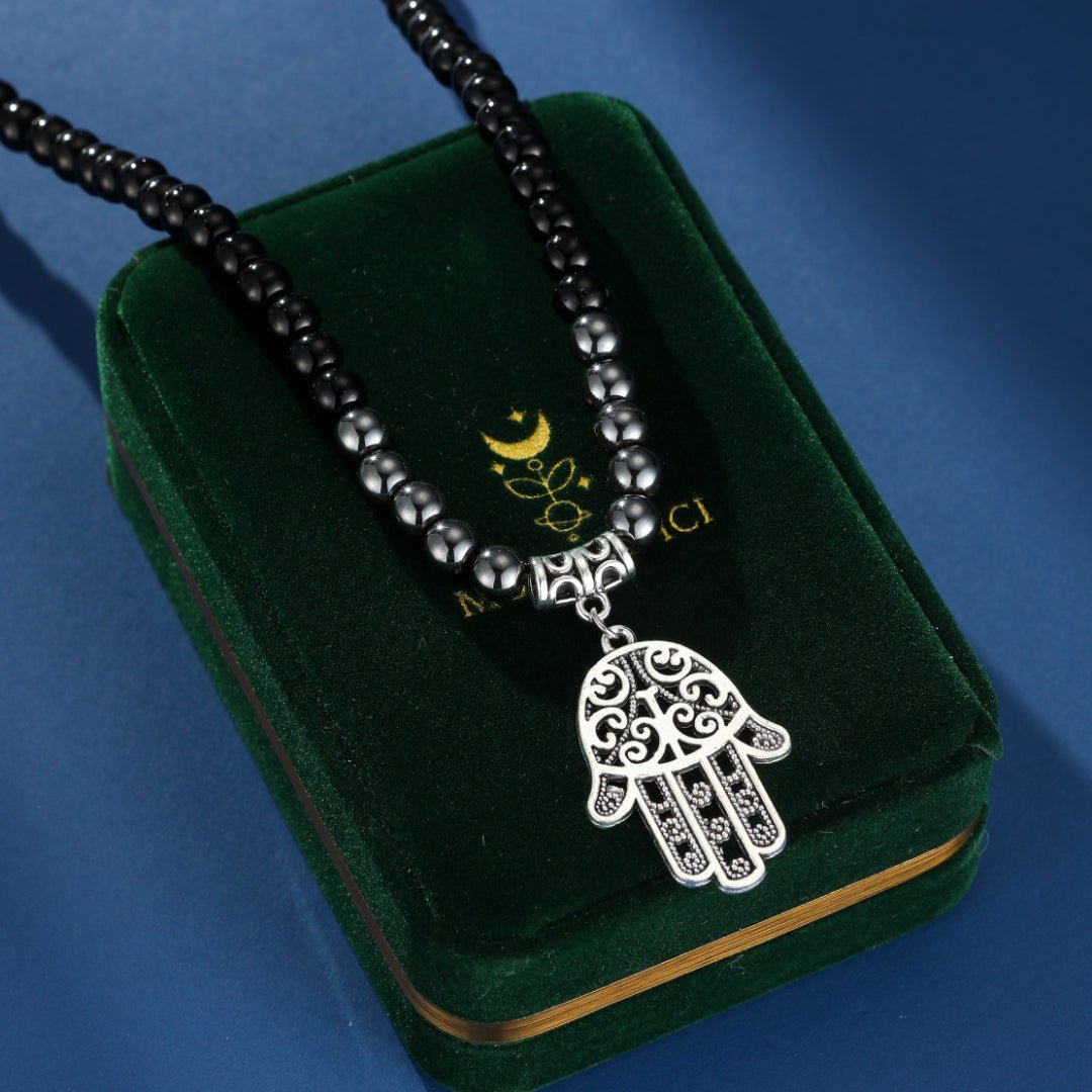 Collier Hématite Obsidienne Homme – Main Mystique Acier Inoxydable - Biloria