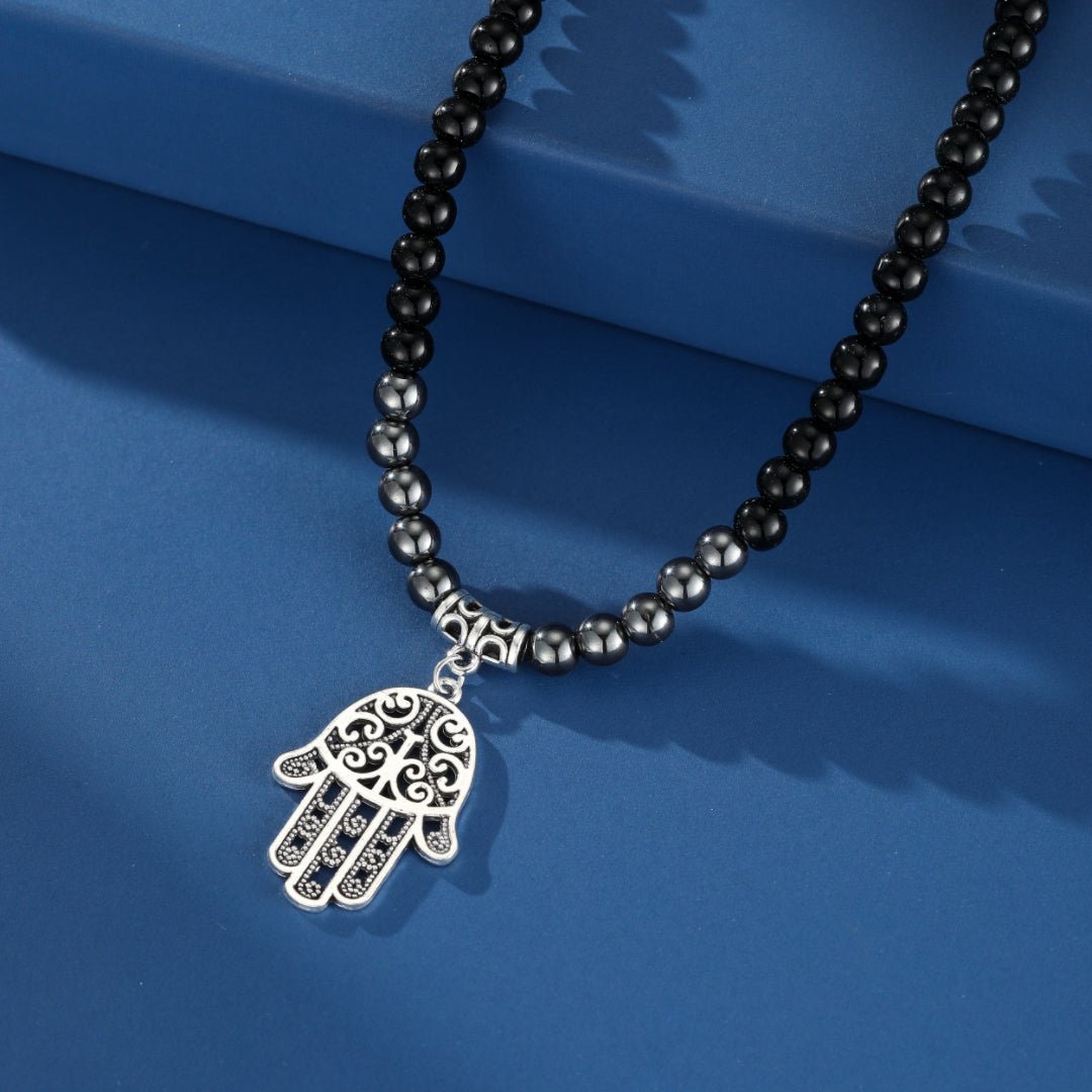 Collier Hématite Obsidienne Homme – Main Mystique Acier Inoxydable - Biloria
