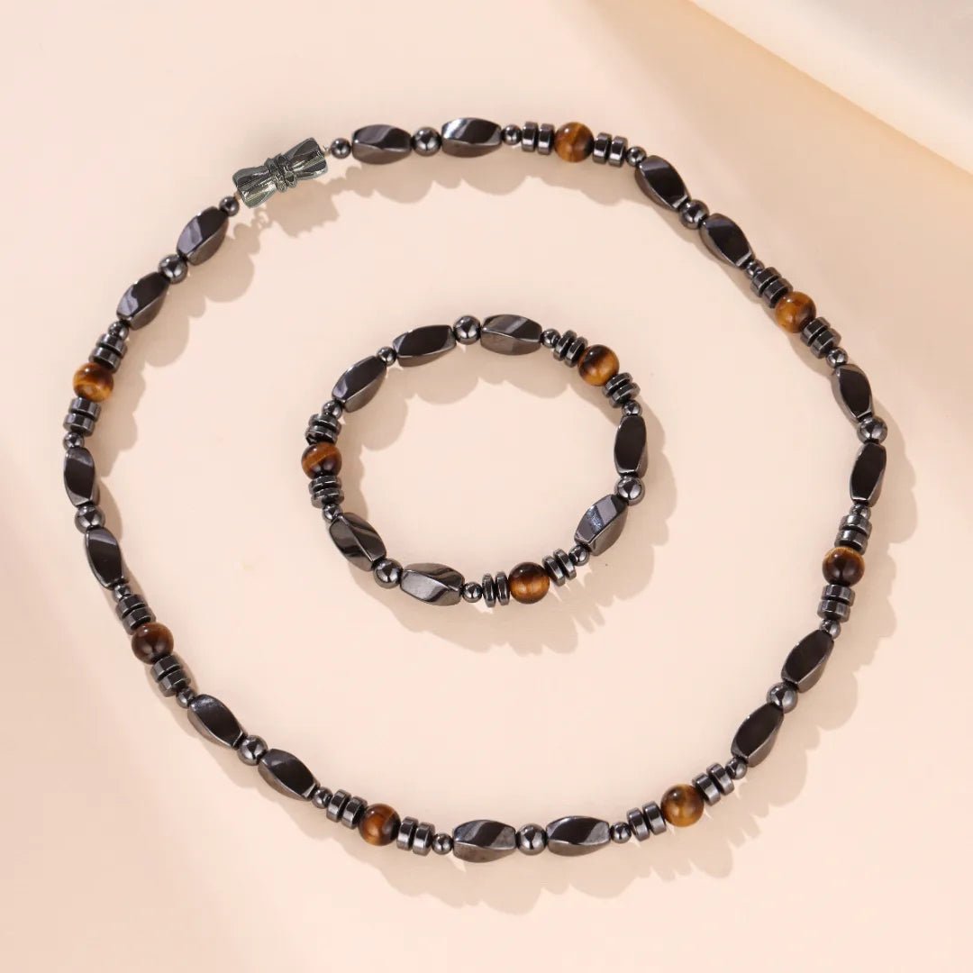 Collier Hématite Œil de Tigre Homme Force et Protection - Biloria