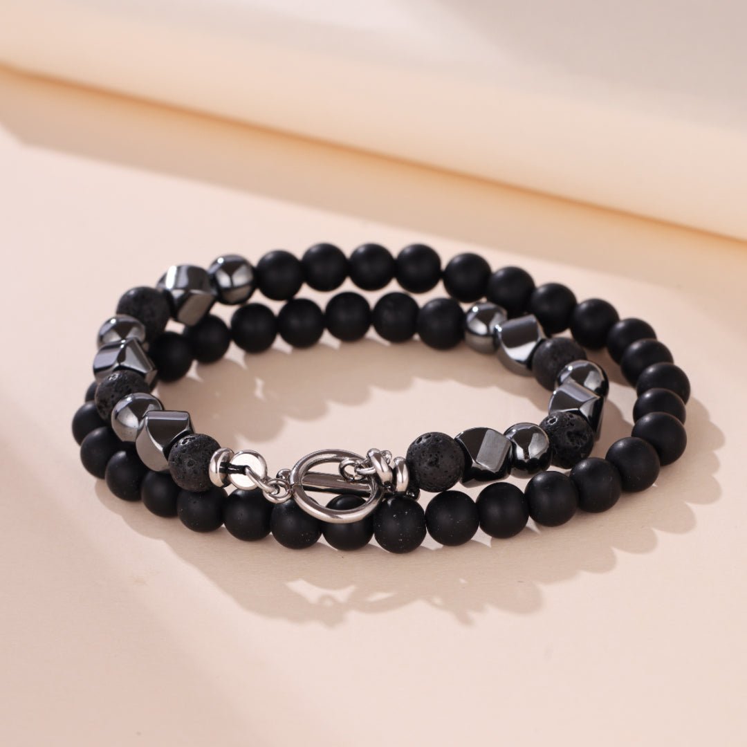 Collier Hématite Pierre de Lave Obsidienne pour Homme - Biloria