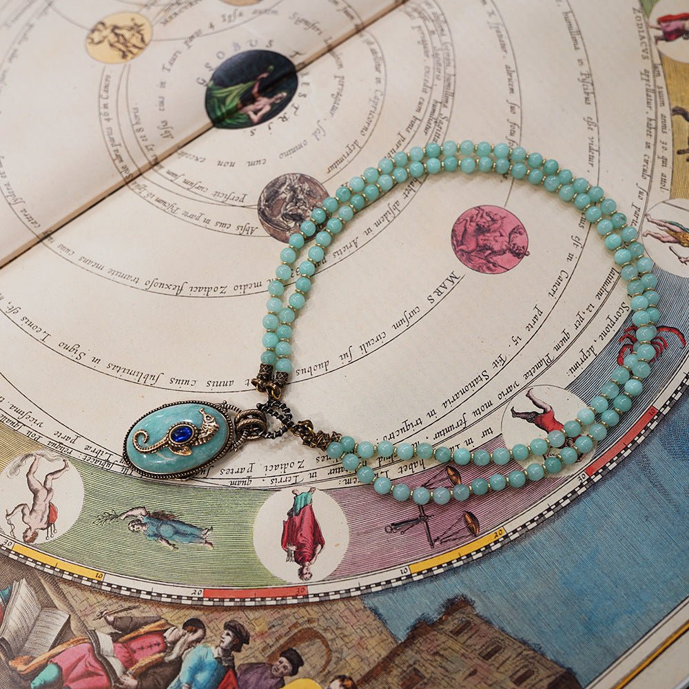 Collier Hippocampe Amazonite Lapis Lazuli Longue Chaîne Réglable - Biloria
