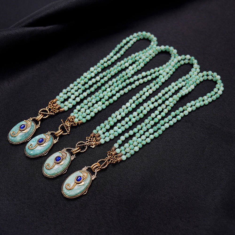 Collier Hippocampe Amazonite Lapis Lazuli Longue Chaîne Réglable - Biloria