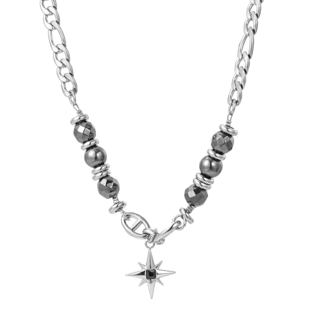 Collier Homme Hématite et Obsidienne – Pendentif Étoilé - Biloria