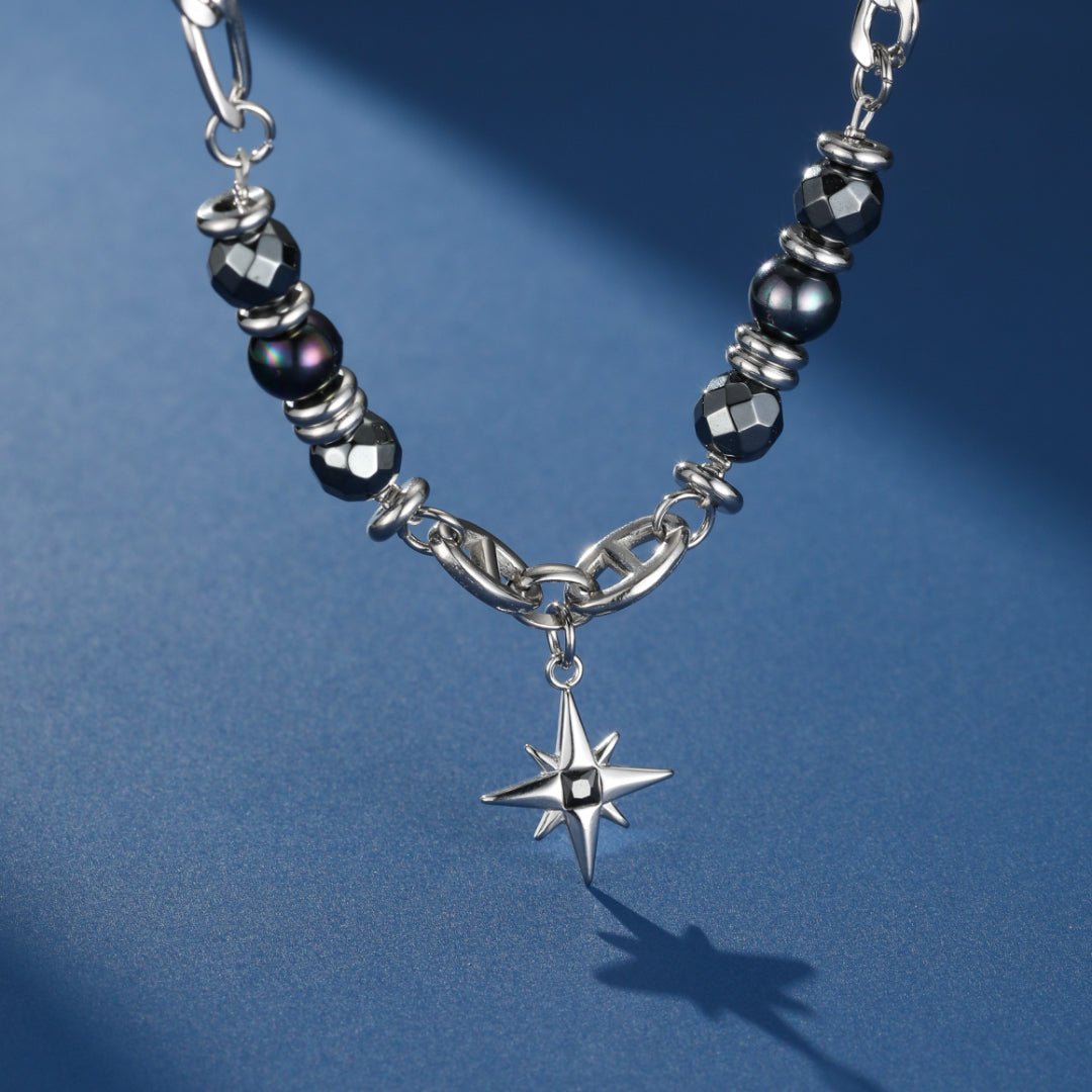 Collier Homme Hématite et Obsidienne – Pendentif Étoilé - Biloria