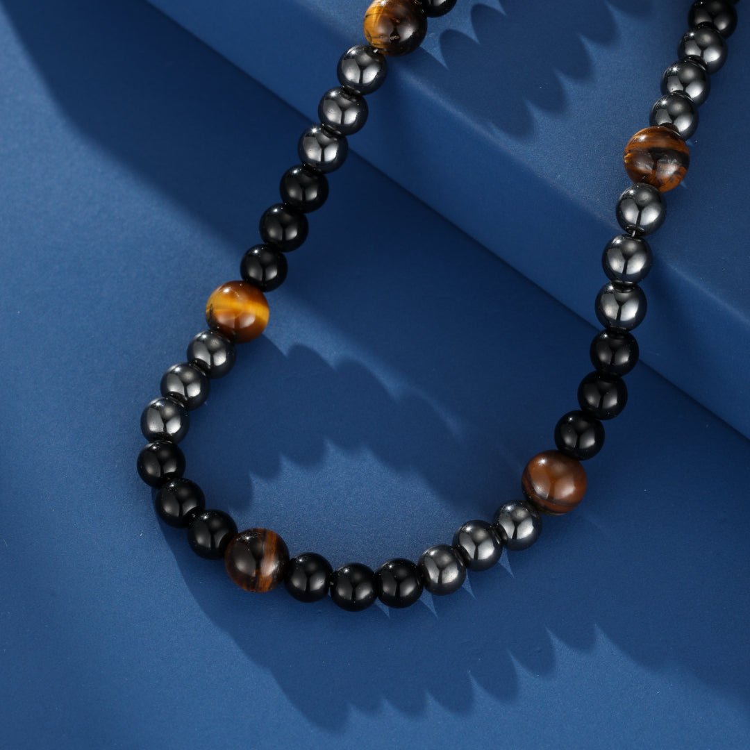 Collier Homme Hématite et Œil de Tigre – Bijou Force Minérale - Biloria