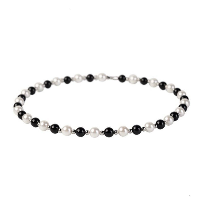 Collier Homme Nacre et Agate Noire Acier Inoxydable - Biloria