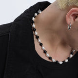 Collier Homme Nacre et Agate Noire Acier Inoxydable - Biloria