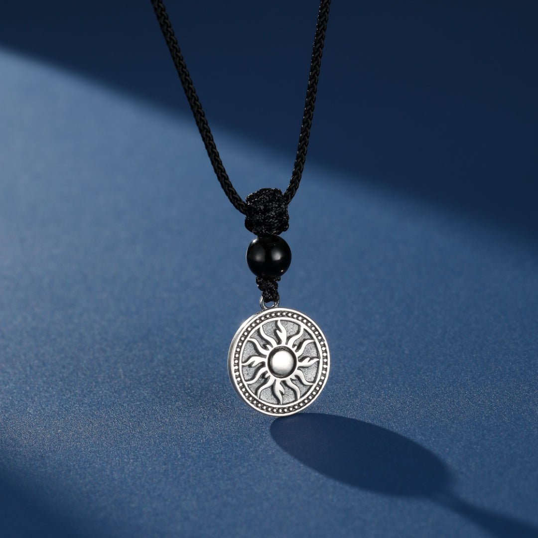 Collier Homme Obsidienne Médaillon Solaire Argent Massif - Biloria