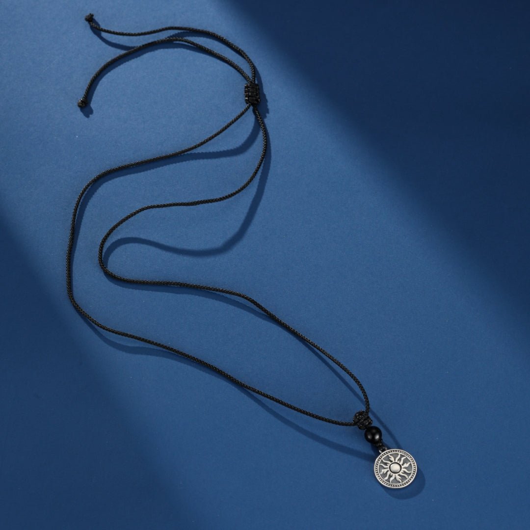 Collier Homme Obsidienne Médaillon Solaire Argent Massif - Biloria