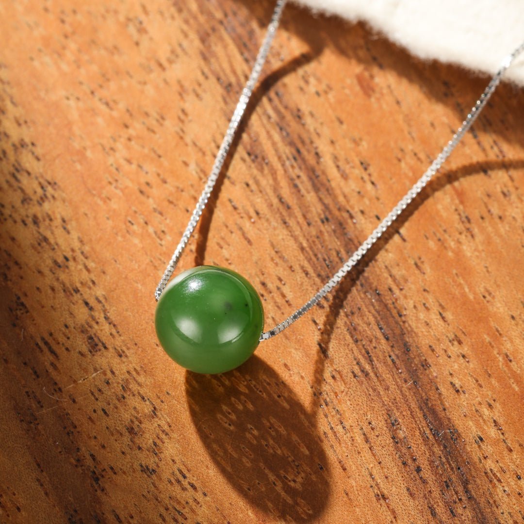 Collier Jade Argent 925, Pierre de Jade 9,5 mm, Longueur 45 cm - Biloria