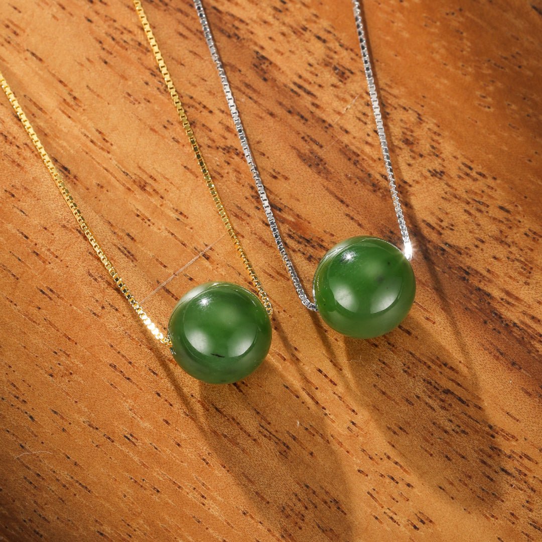 Collier Jade Argent 925, Pierre de Jade 9,5 mm, Longueur 45 cm - Biloria