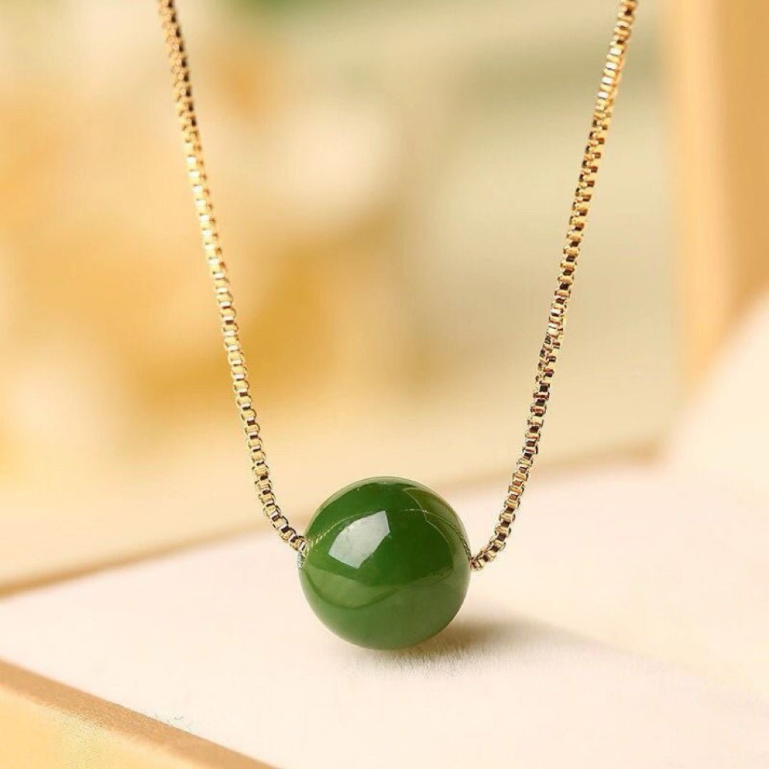 Collier Jade Argent 925, Pierre de Jade 9,5 mm, Longueur 45 cm - Biloria