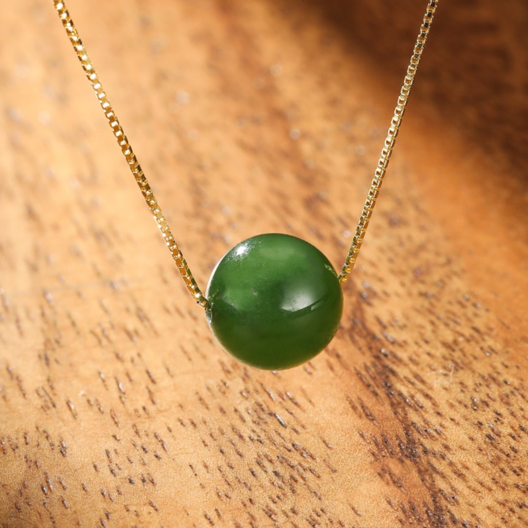 Collier Jade Argent 925, Pierre de Jade 9,5 mm, Longueur 45 cm - Biloria