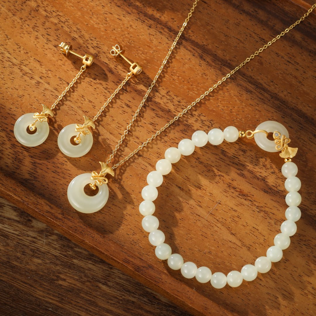 Collier Jade Blanc et Zircon - Grâce d'Œillet Argent Plaqué Or - Biloria