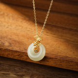 Collier Jade Blanc et Zircon - Grâce d'Œillet Argent Plaqué Or - Biloria