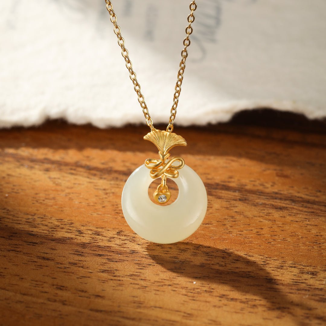 Collier Jade Blanc et Zircon - Grâce d'Œillet Argent Plaqué Or - Biloria