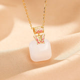 Collier Jade Blanc Papillon Argent Plaqué Or - Biloria