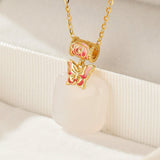 Collier Jade Blanc Papillon Argent Plaqué Or - Biloria