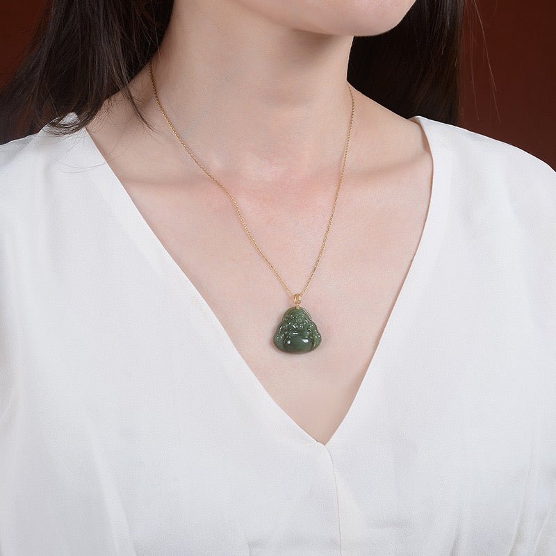Collier Jade Bouddha Or 18K Porte-Bonheur Bureau - Biloria