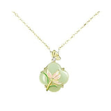 Collier Jade et Fleur Émaillée – Argent Plaqué Or, Lithothérapie - Biloria