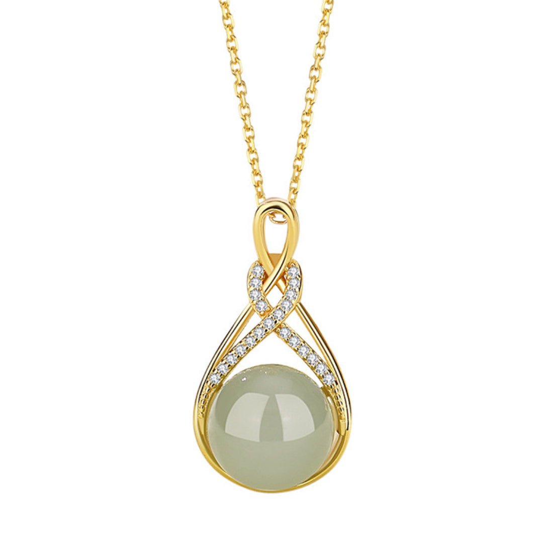 Collier Jade et symbole Infini en Argent plaqué Or - Biloria