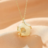 Collier Jade Feuille de Ginkgo - Argent Plaqué Or - Biloria