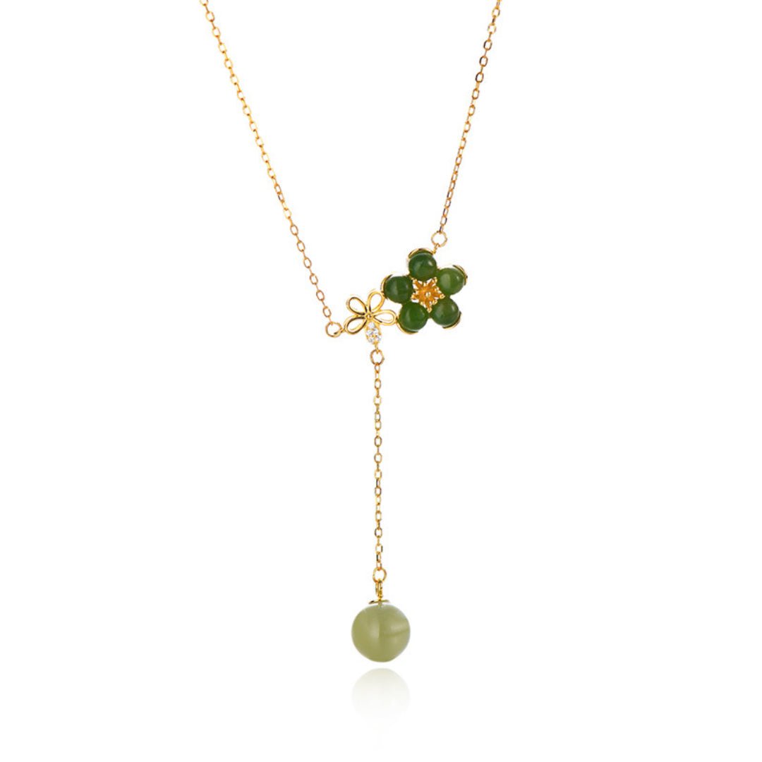 Collier Jade Fleur de Prunier – Argent Plaqué Or, Bijou Zen - Biloria