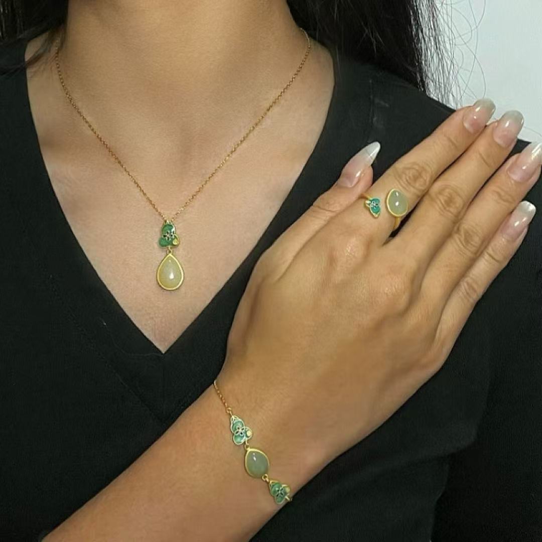 Collier Jade Goutte de Chance en Argent Plaqué Or - Biloria