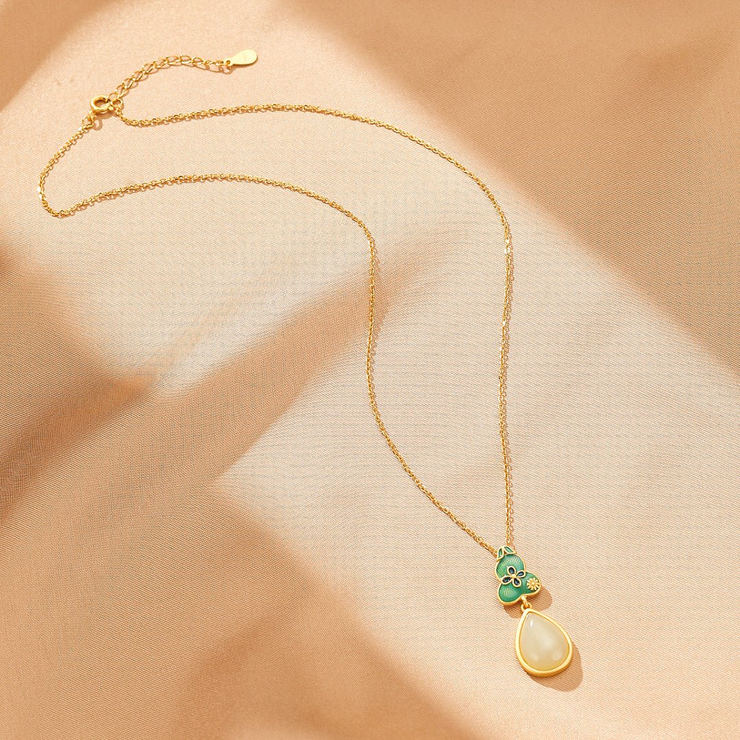 Collier Jade Goutte de Chance en Argent Plaqué Or - Biloria