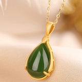 Collier Jade Goutte en Argent Plaqué Or pour Harmonie et Équilibre - Biloria