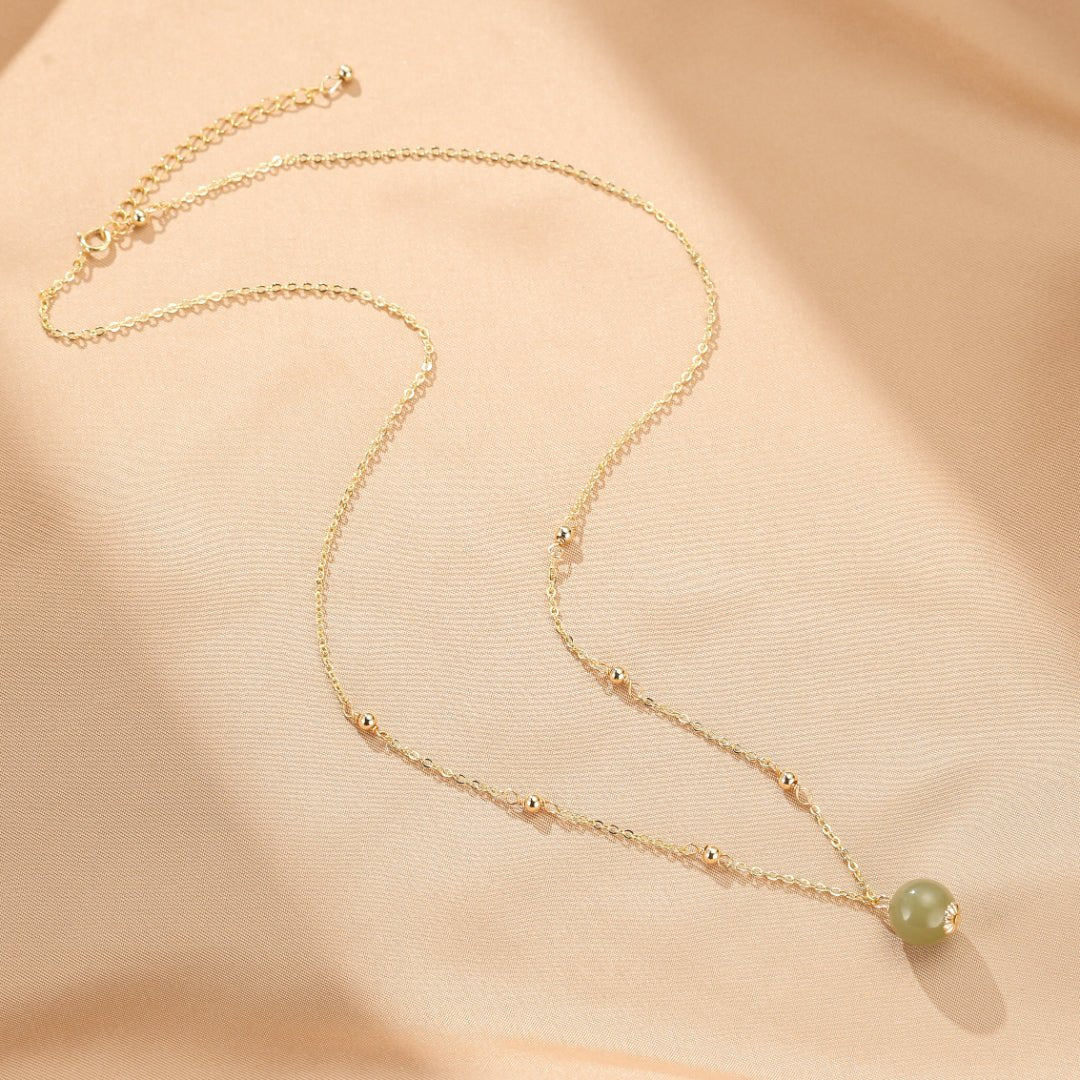 Collier Jade Néphrite, Chaîne Dorée Réglable | Bijou Zen - Biloria
