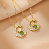 Collier Jade Néphrite Cheval Coq Lune Porte-Bonheur - Biloria