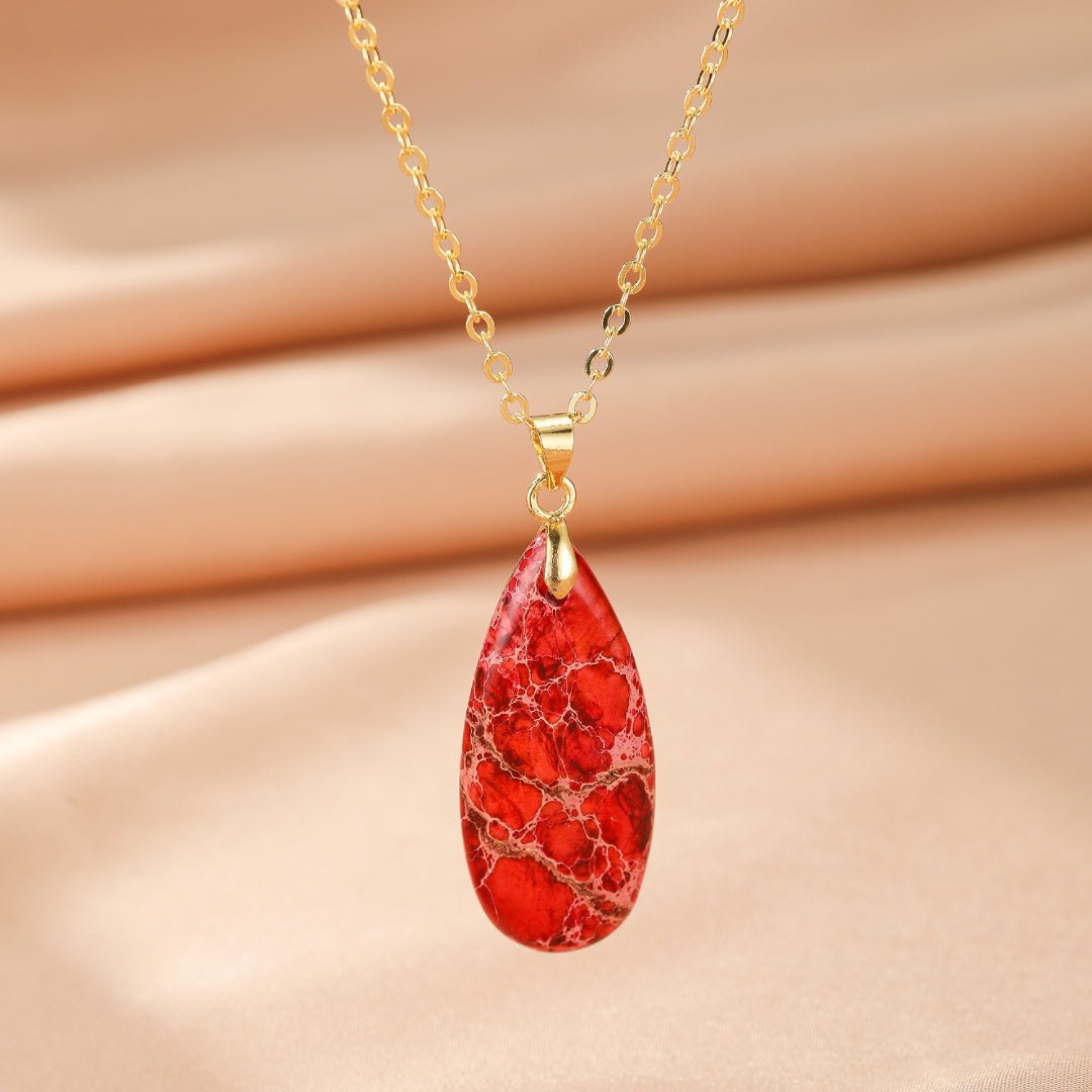 Collier Jaspe Rouge Goutte Or - Biloria
