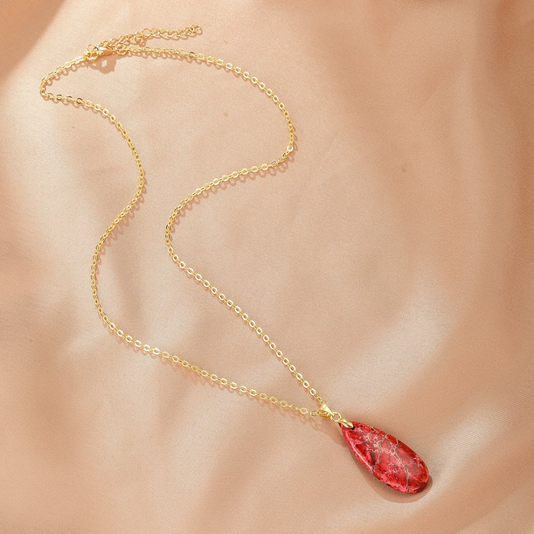 Collier Jaspe Rouge Goutte Or - Biloria