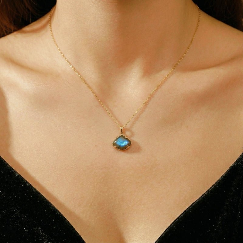 Collier Labradorite Argent Plaqué Or Bijou Femme - Biloria