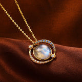 Collier Labradorite avec Pendentif Planète, Argent Plaqué Or 14k - Biloria