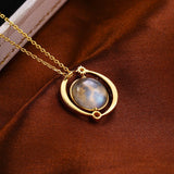 Collier Labradorite avec Pendentif Planète, Argent Plaqué Or 14k - Biloria