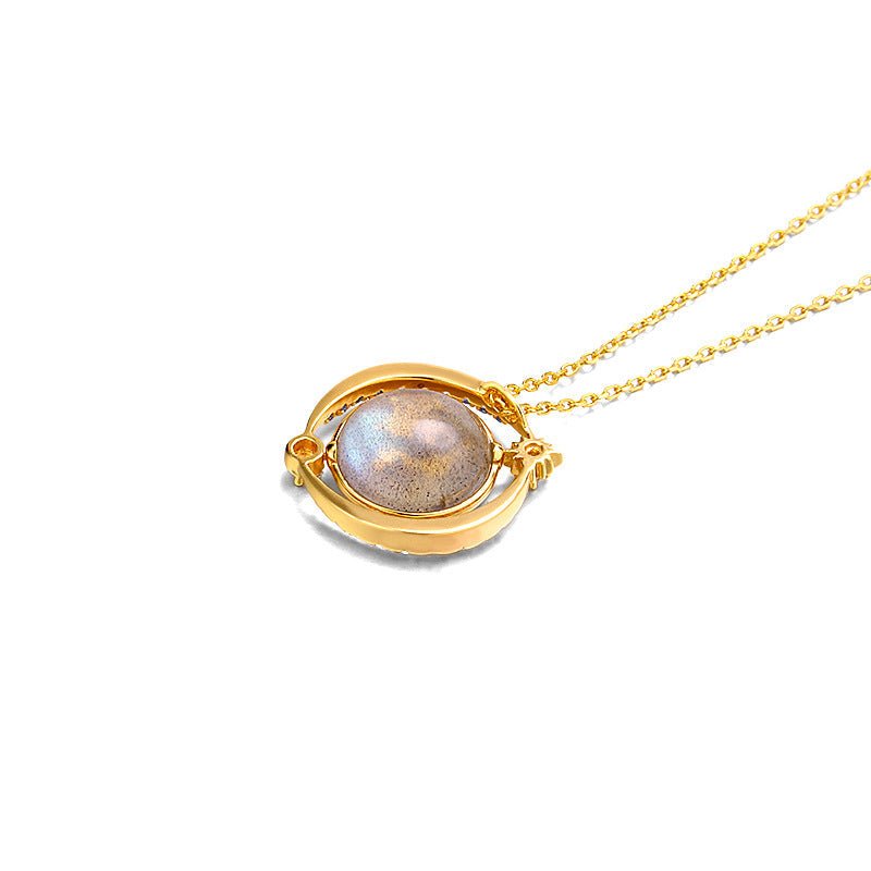 Collier Labradorite avec Pendentif Planète, Argent Plaqué Or 14k - Biloria