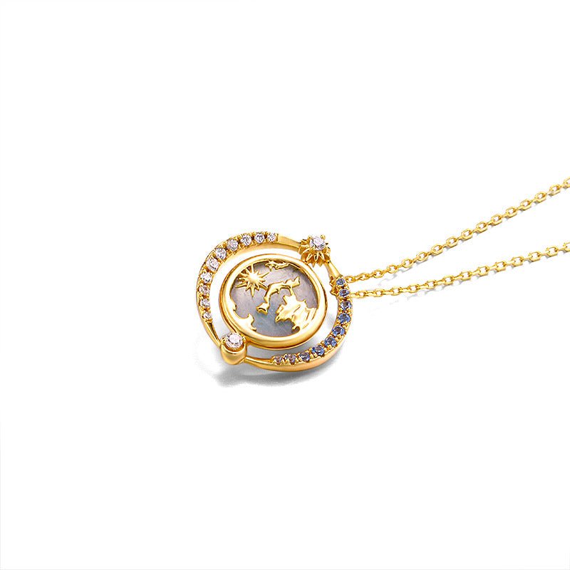 Collier Labradorite avec Pendentif Planète, Argent Plaqué Or 14k - Biloria