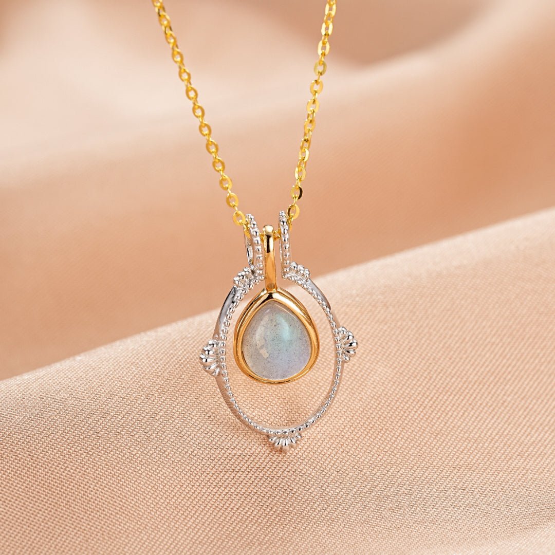 Collier Labradorite Halo Mystique Argent Plaqué Platine - Biloria