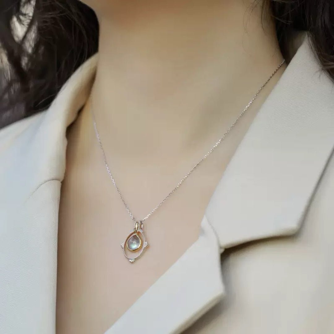 Collier Labradorite Halo Mystique Argent Plaqué Platine - Biloria
