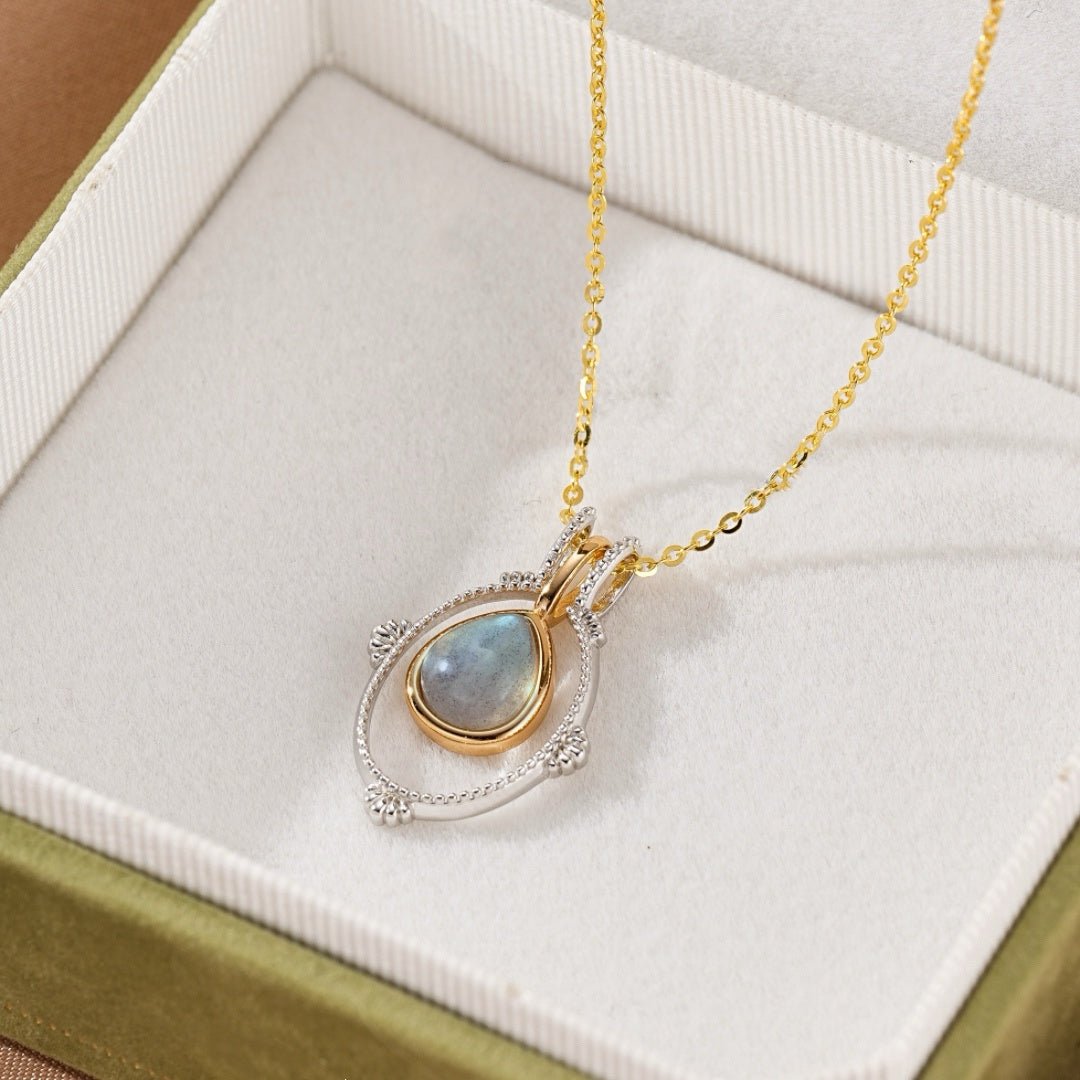 Collier Labradorite Halo Mystique Argent Plaqué Platine - Biloria