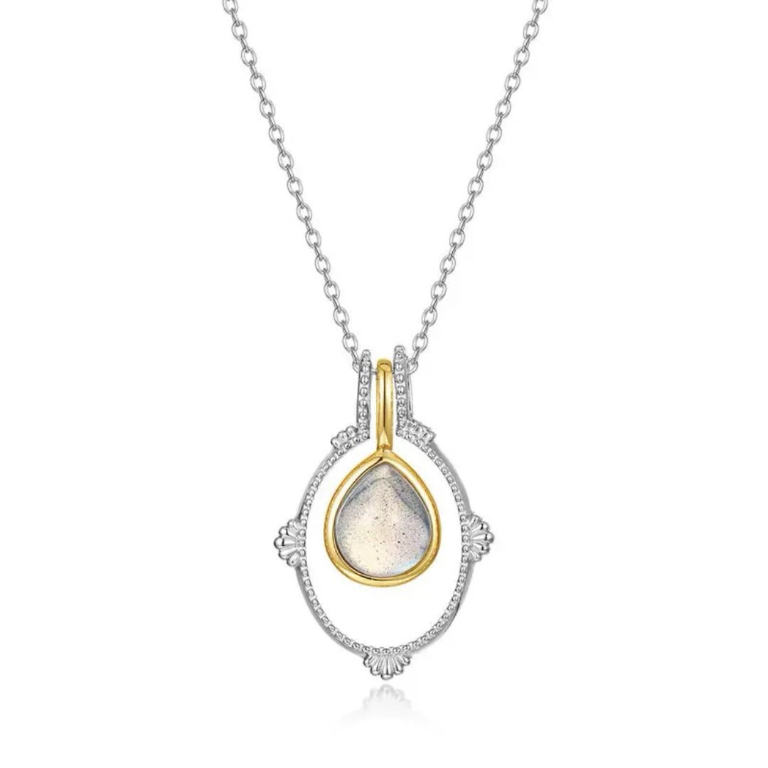 Collier Labradorite Halo Mystique Argent Plaqué Platine - Biloria