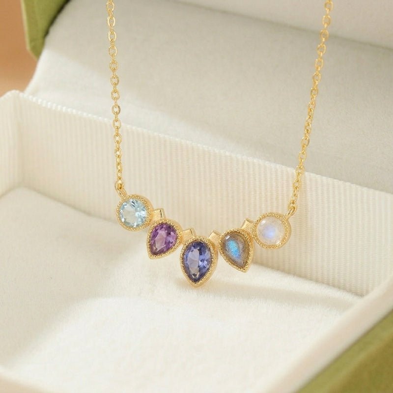 Collier Labradorite Topaze Iolite Améthyste – Argent Or 14K - Biloria