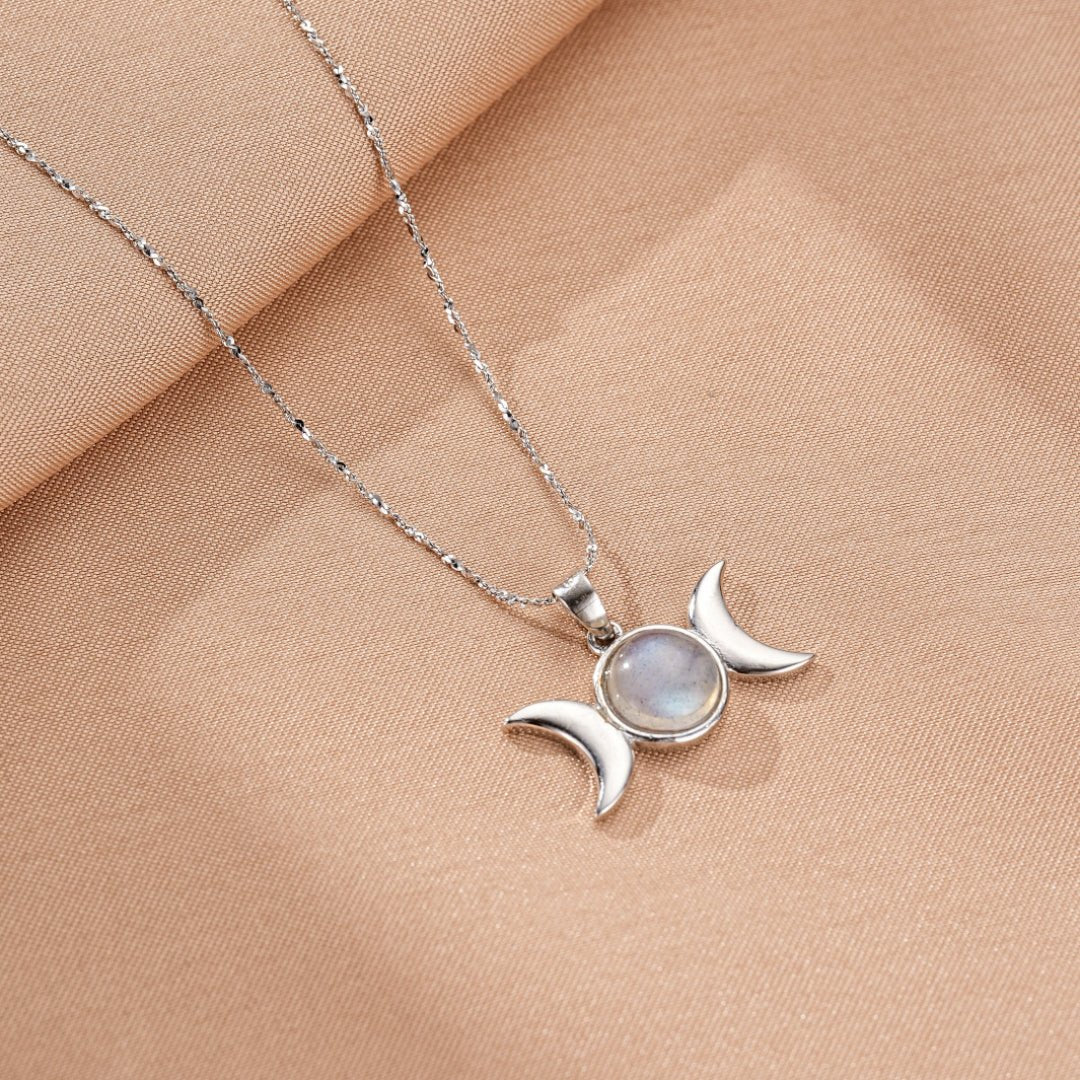 Collier Labradorite Triple Lune Argent 925 – Protection Féminine - Biloria