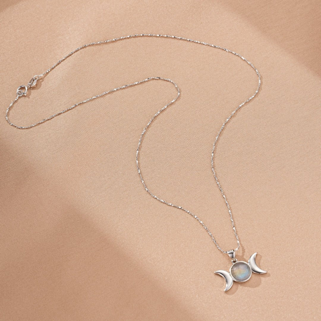 Collier Labradorite Triple Lune Argent 925 – Protection Féminine - Biloria
