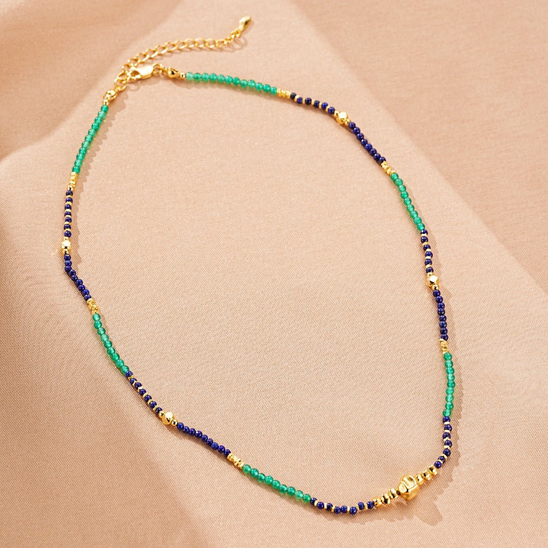 Collier Lapis-Lazuli et Jade Vert – Argent Plaqué Or - Biloria