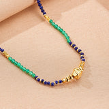 Collier Lapis-Lazuli et Jade Vert – Argent Plaqué Or - Biloria