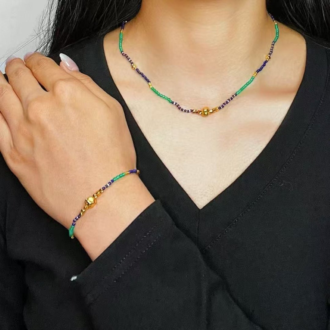 Collier Lapis-Lazuli et Jade Vert – Argent Plaqué Or - Biloria