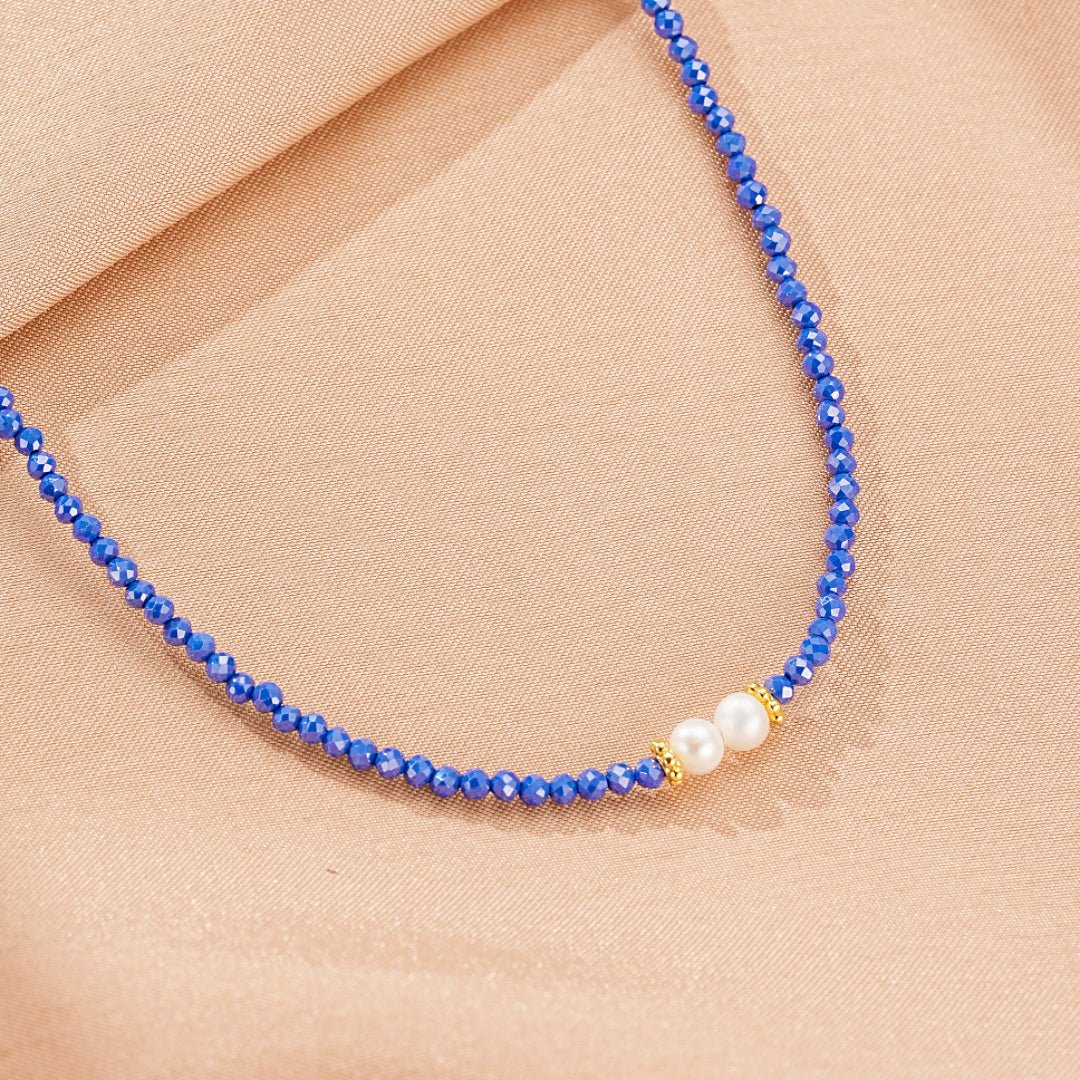 Collier Lapis-Lazuli et Perle Naturelle – Bijou Fin Ajustable - Biloria